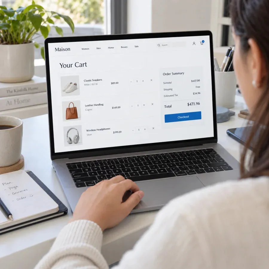 Cliente revisando sus productos en el carrito de compras de una tienda virtual