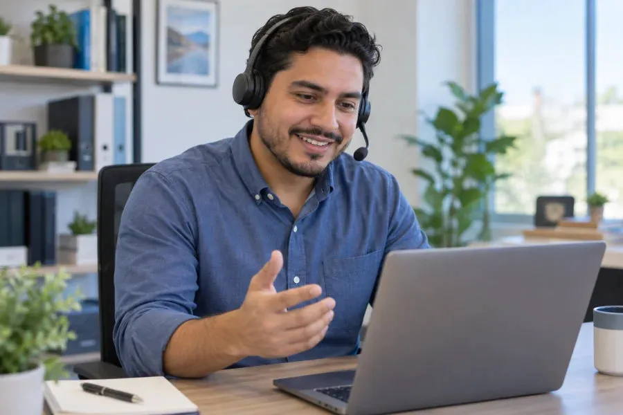 Asesor brindando soporte técnico para administrar una tienda virtual